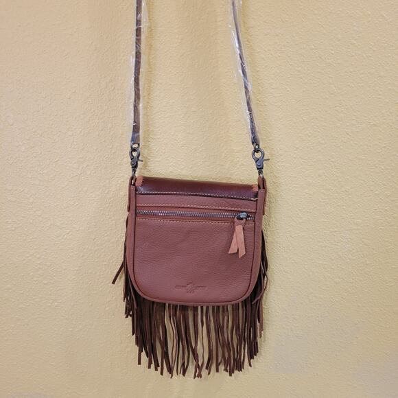 Native American Chief Head Crossbody Fringed Purse Genuine Leather Embossed Brow - Picture 5 of 16